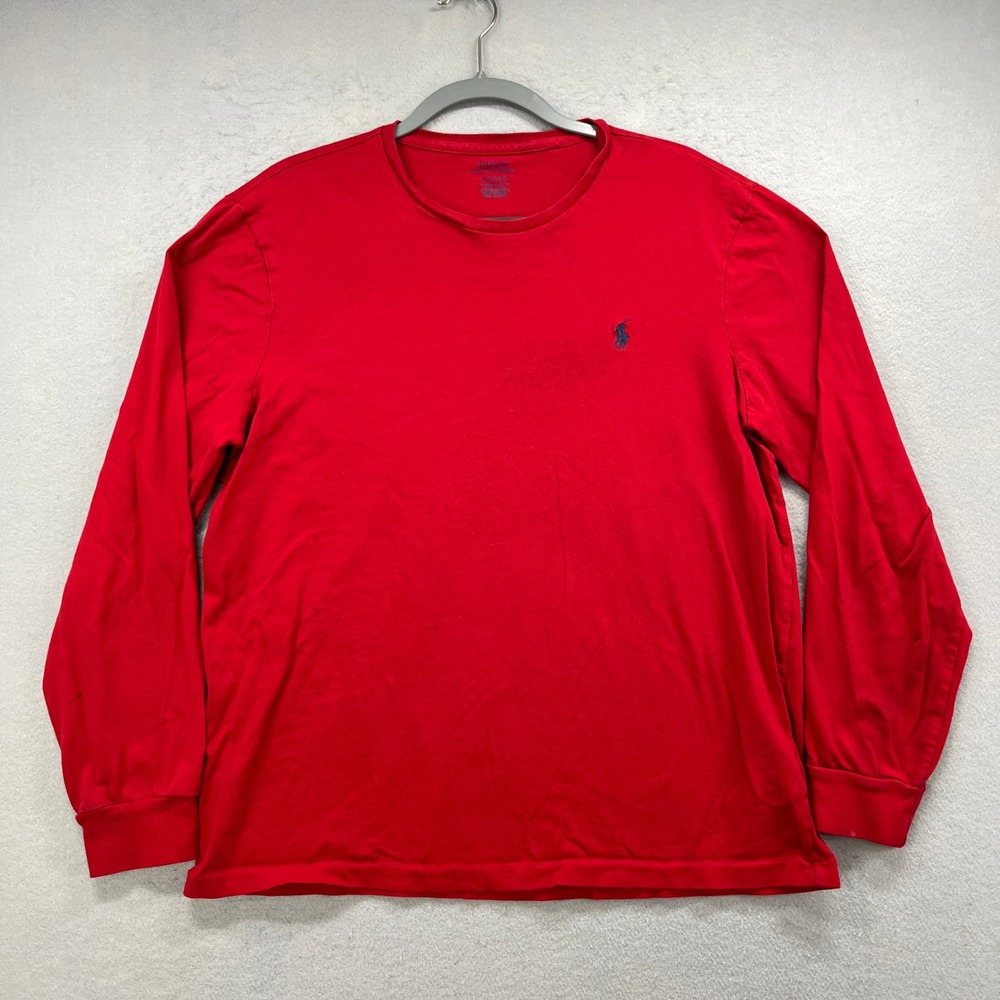 Polo Ralph Lauren T Shirt Mens L Red‎ Custom Slim Fit Cotton Long Sleeve Tee